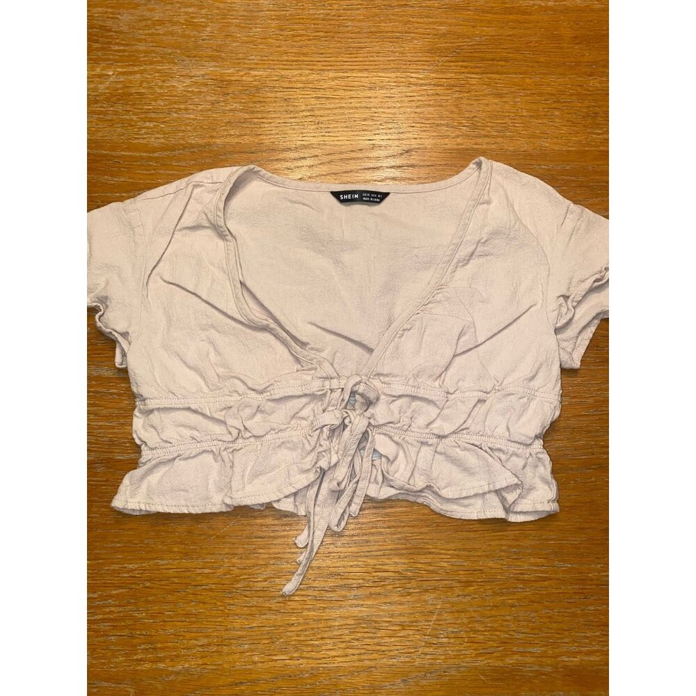 Shein Beige Tie-Front Crop Top XS